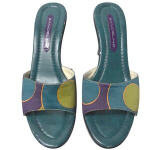 Y2K Bandolino Teal Purple Green Geometric Pattern Open Toe sandal